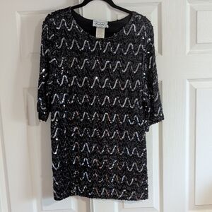 Teddi  Vintage Black Sequin Zigzag Top